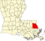 Map of Louisiana highlighting Saint Tammany Parish